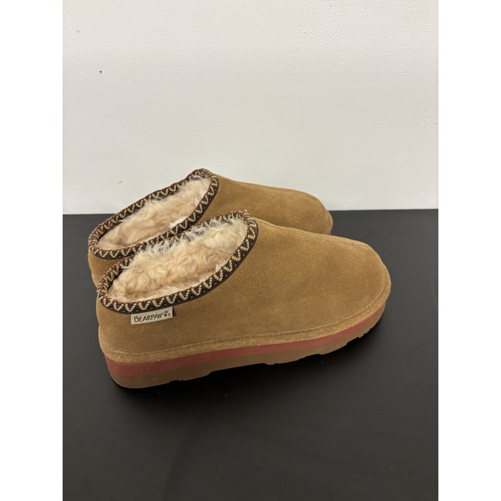 BEARPAW‎ Women's Brown Suede Faux Fur Lined Slip-On Slippers Size 8 - Picture 2 of 5